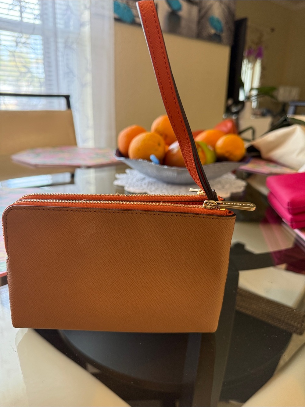 Michael Kors Orange Saffiano Leather Wristlet - Picture 2 of 4